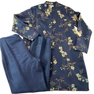 Amanda Smith Pure Silk Vintage Cherry Blossom Jacket Pants Outfit Size 10 NWT